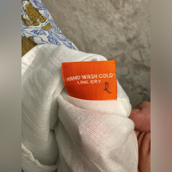 OLIPHANT Smocked Vine Blue Flirty Short Dress Small High Neck Ruffle Cotton - Picture 13 of 14